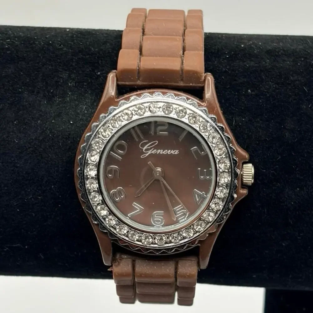 Silver & Brown Geneva Watch
